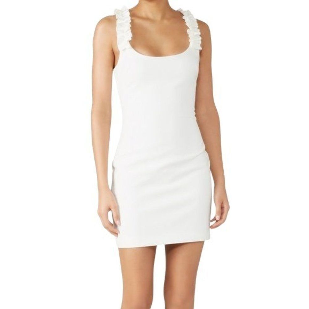 Likely Revolve Elana Sleeveless Ruffle Strap White Fitted Sheath Mini Dress - Picture 2 of 10